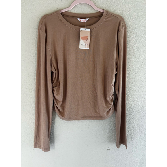 Women's KIRUNDO Beige Long Sleeve Ruched Crop Top Plus Size XXL NWT - Picture 1 of 6